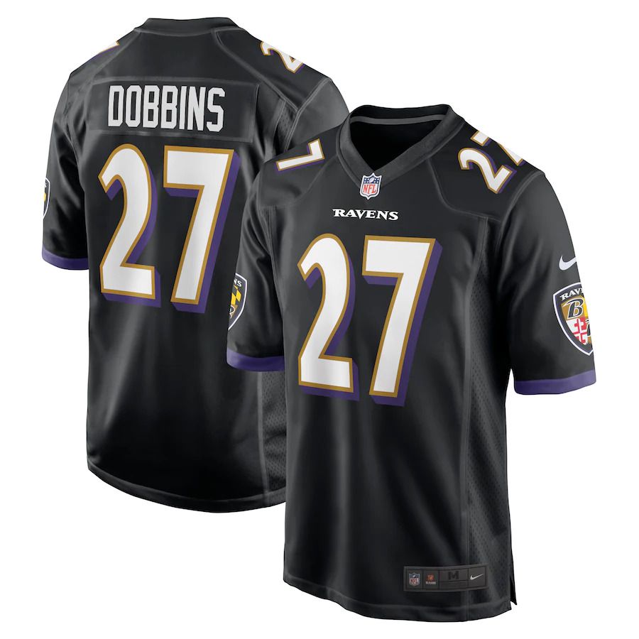Men Baltimore Ravens 27 Dobbins Nike Black Game NFL Jersey